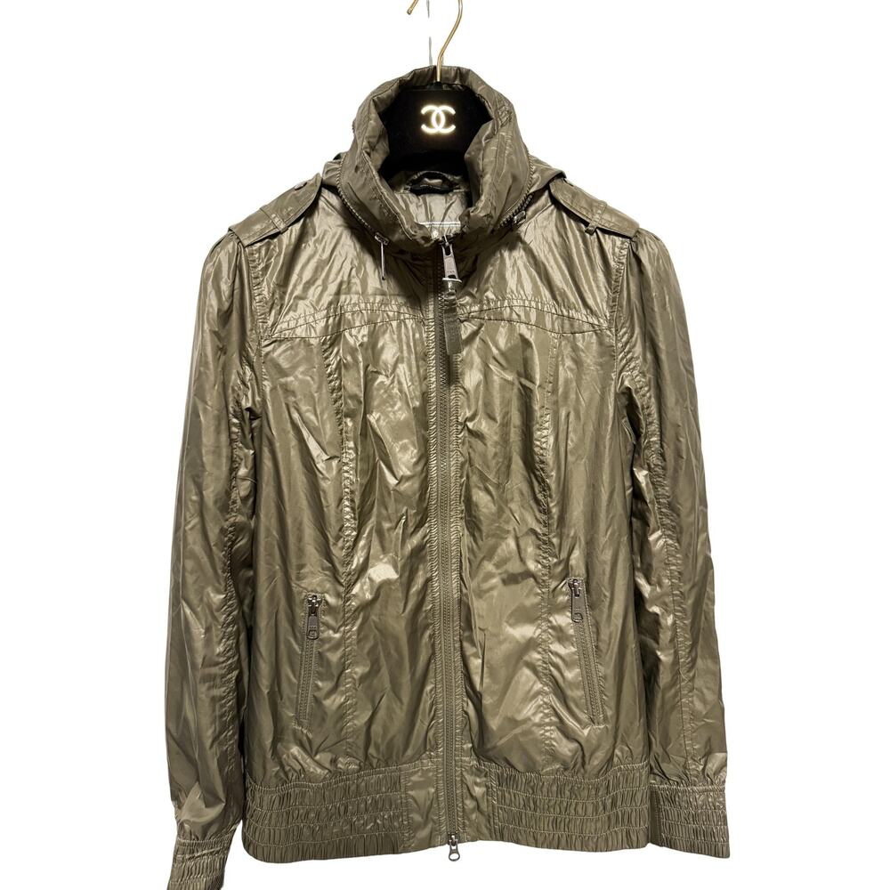 Mackage Jacket Womens Small Olive Hooded Full Zip Windbreaker Leather Trim